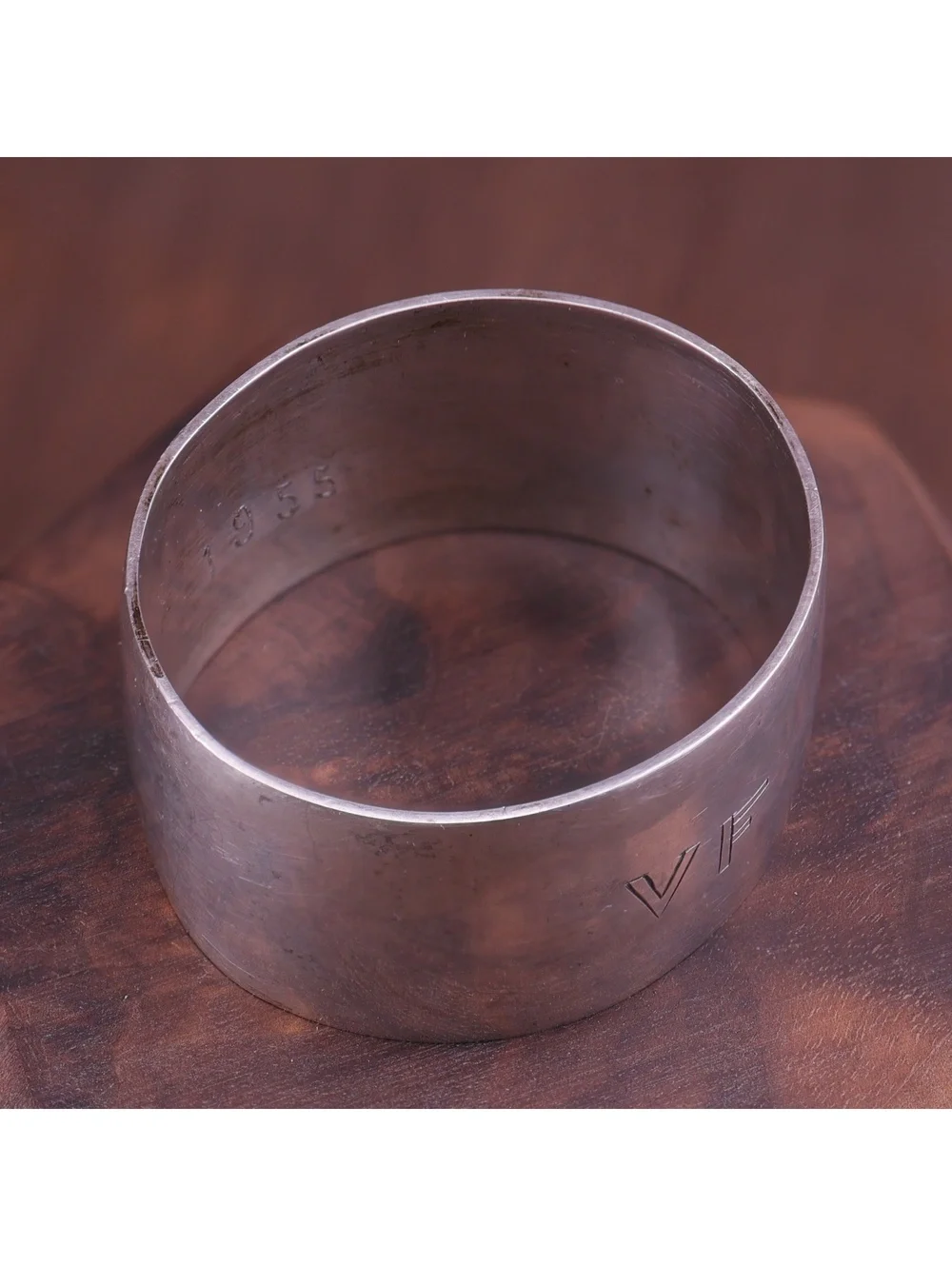 Vintage 1955 Mid-Century Sterling Silver 40g Napkin Ring - Engraved VF Monogram